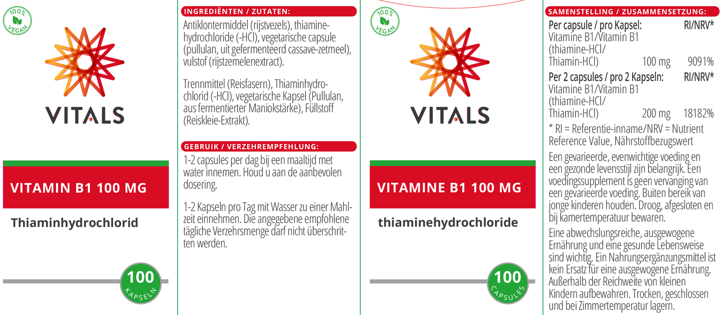 VITALS VITAMINE B1 100 MG 100 CAPSULES