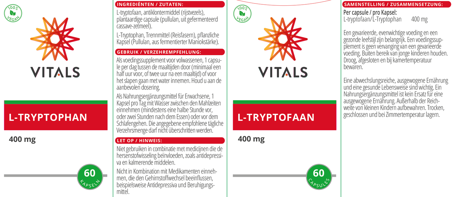 VITALS L-TRYPTOFAAN 60 CAPSULES