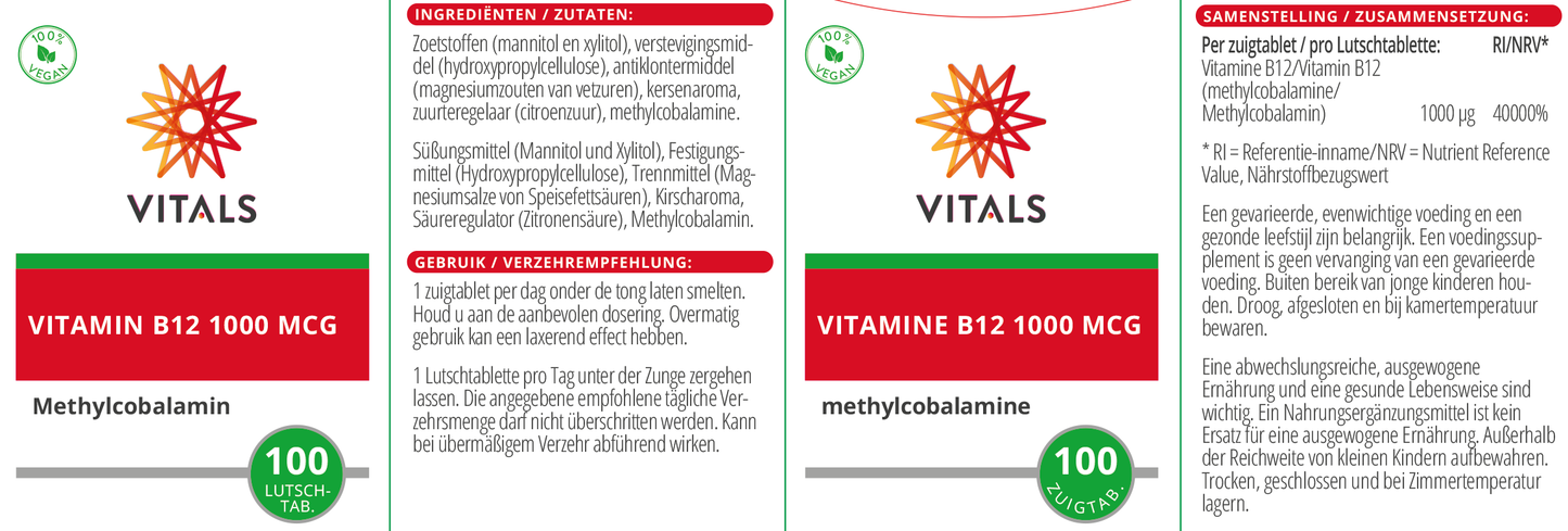 VITALS VITAMIN B12 1000 MCG 100 LAKTOSE TABLETTEN