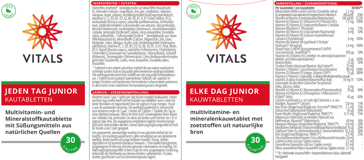 VITALS ELKE DAG JUNIOR 30 KAUWTABLETTEN