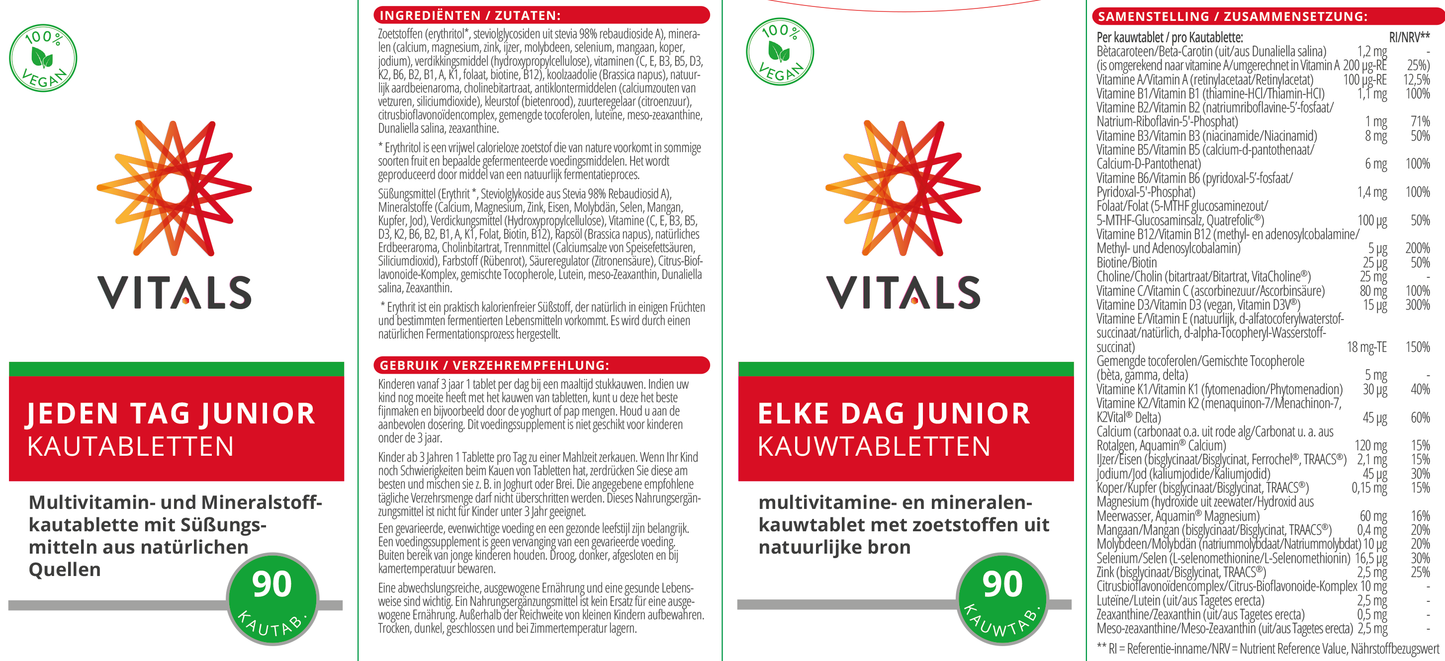 VITALS ELKE DAG JUNIOR 90 KAUWTABLETTEN