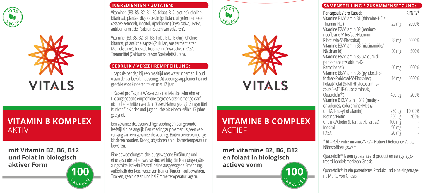 VITALS VITAMINE B COMPLEX ACTIEF 100 CAPSULES