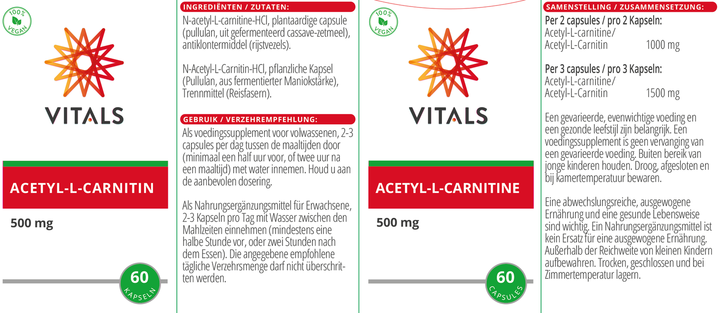 VITALS ACETYL-L-CARNITINE 60 CAPSULES