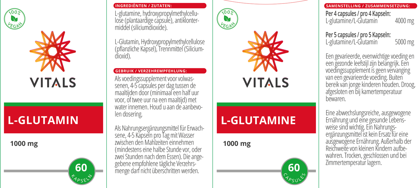 VITALS L-GLUTAMINE 1000 MG 60 CAPSULES