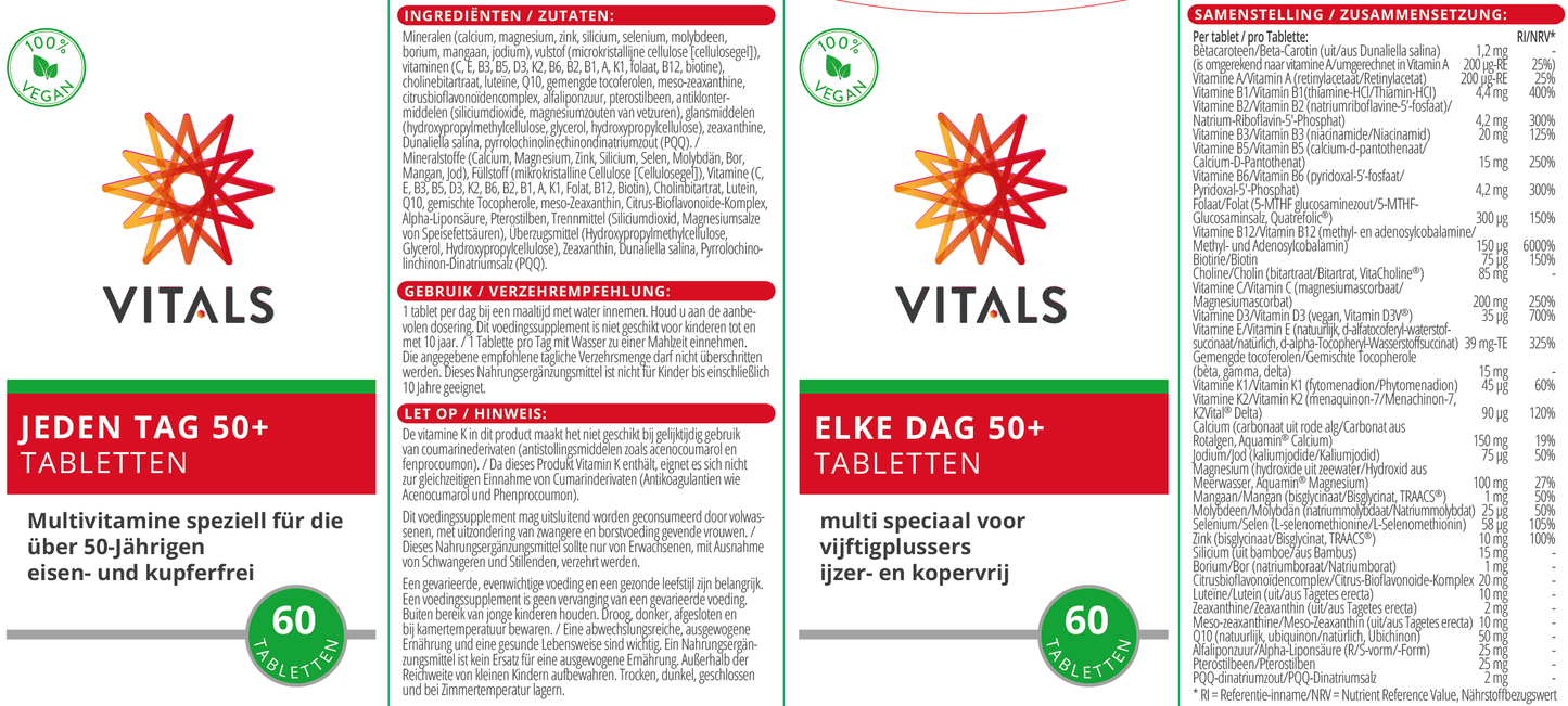 VITALS ELKE DAG 50+ TABLETTEN 60 TABLETTEN