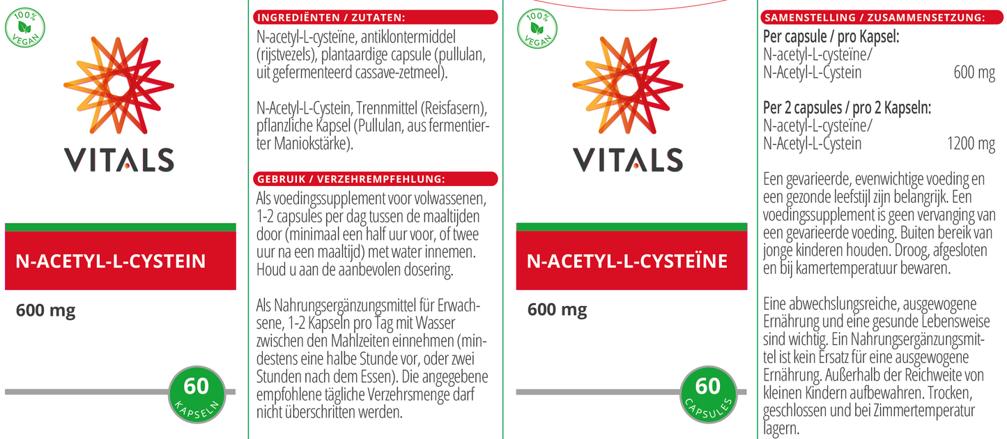 VITALS N-ACETYL-L-CYSTEÏNE 60 CAPSULES