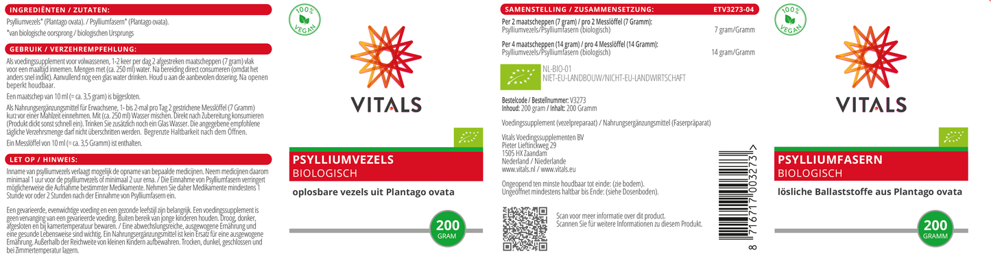 VITALS PSYLLIUMVEZELS BIOLOGISCH 200 GRAM