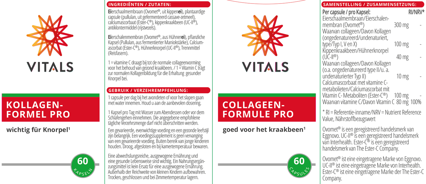 VITALS COLLAGEENFORMULE PRO VOOR KRAAKBEEN 60 CAPSULES