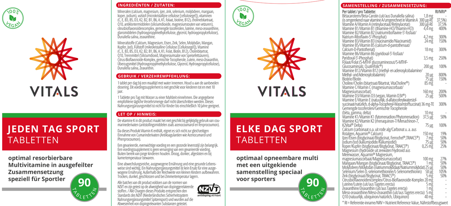 VITALS ELKE DAG SPORT 90 TABLETTEN
