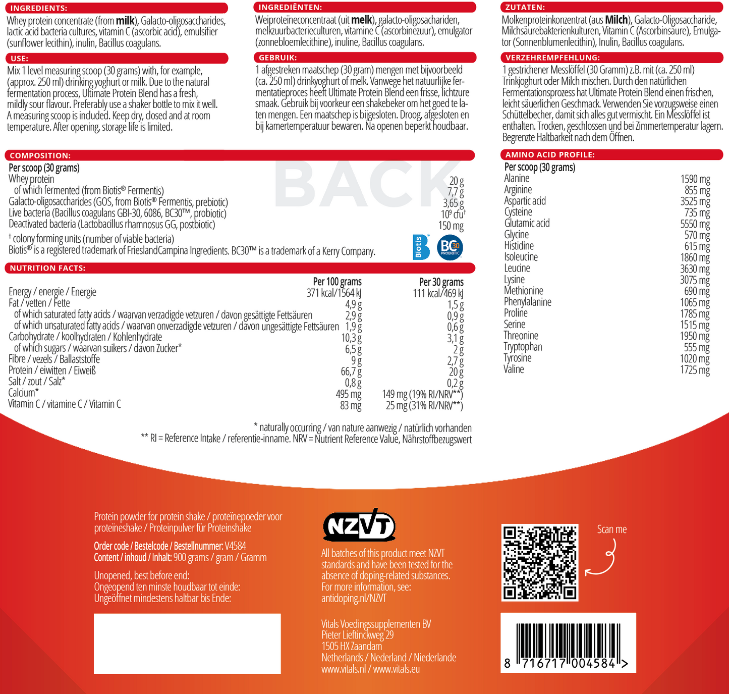 VITALS ULTIMATE PROTEIN BLEND STAZAK 900 GRAM